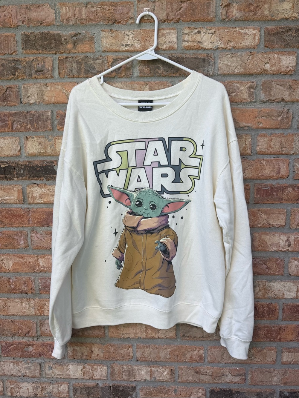 Star Wars Cream Crewneck Sweatshirt with Baby Yoda Graphic